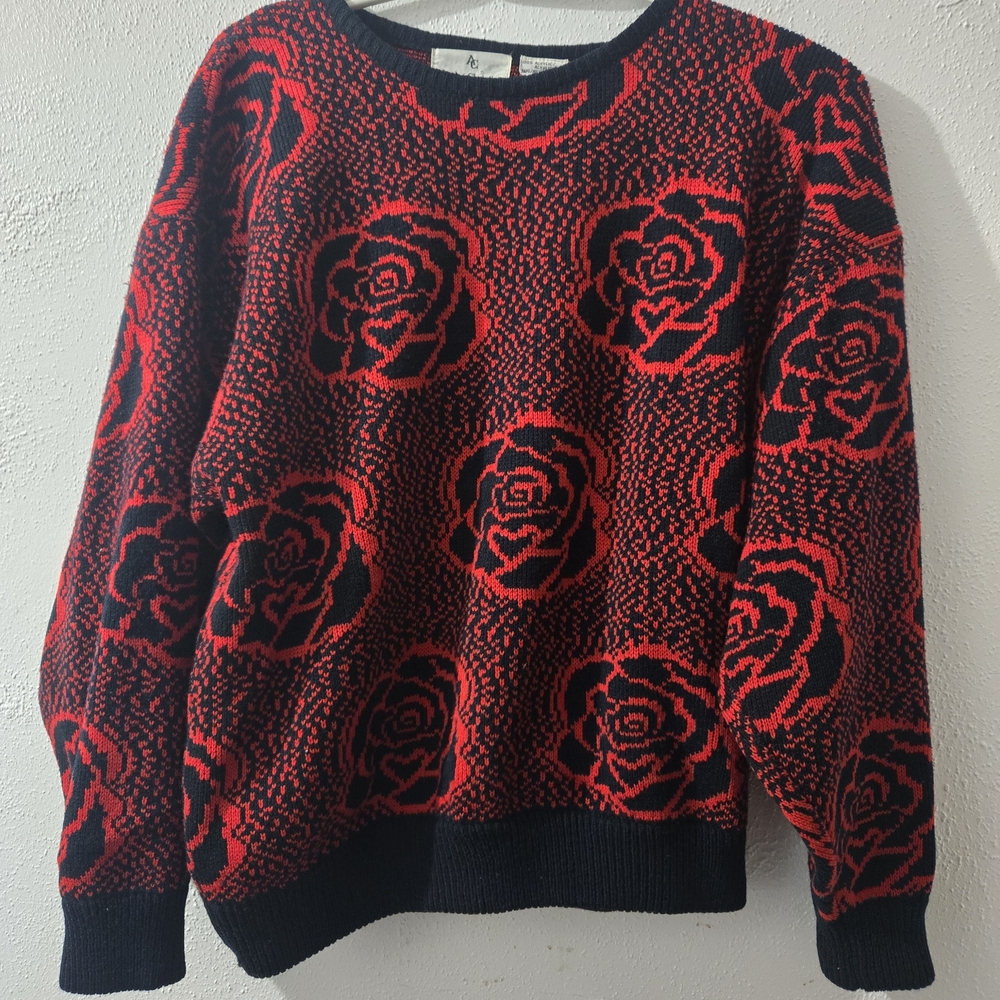 Vintage  Andrew Christian Red and Black Rose Sweater
